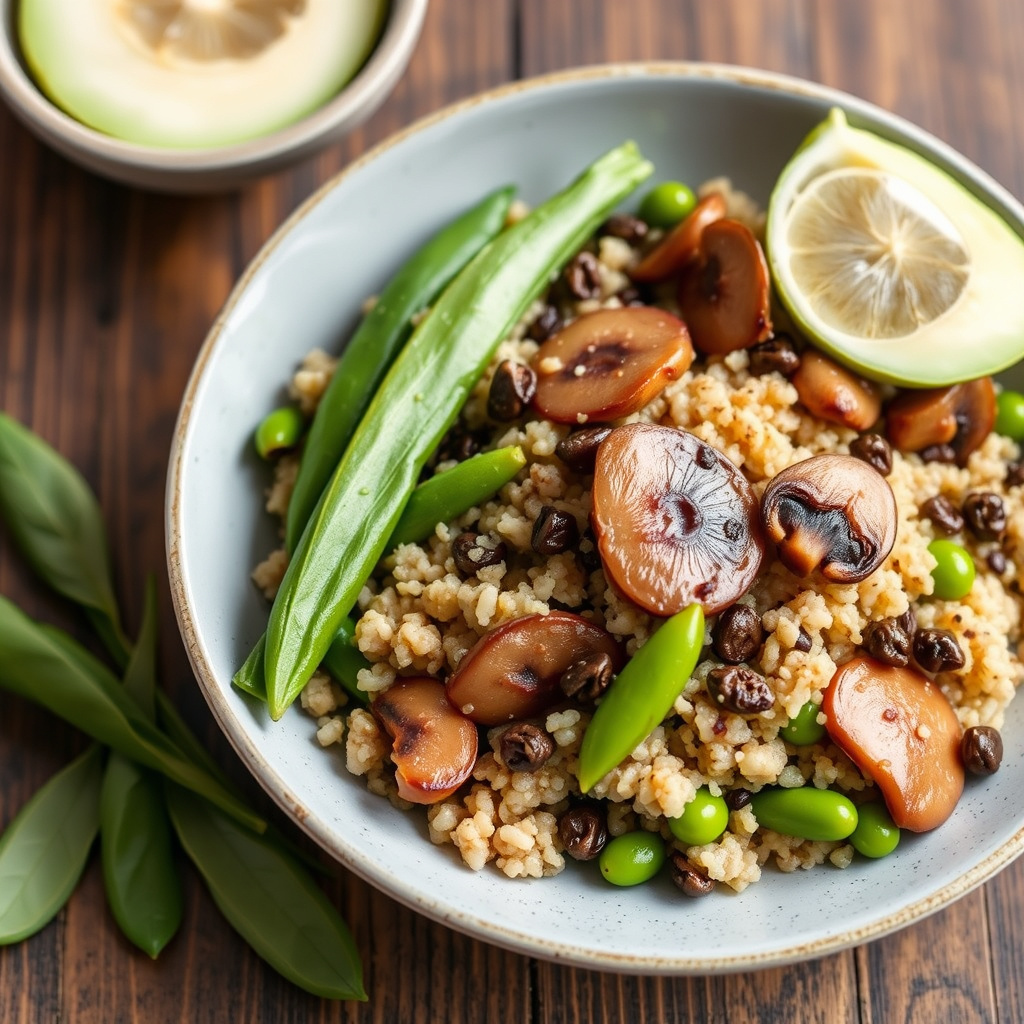Quinoa med shiitakesopp og snøerter