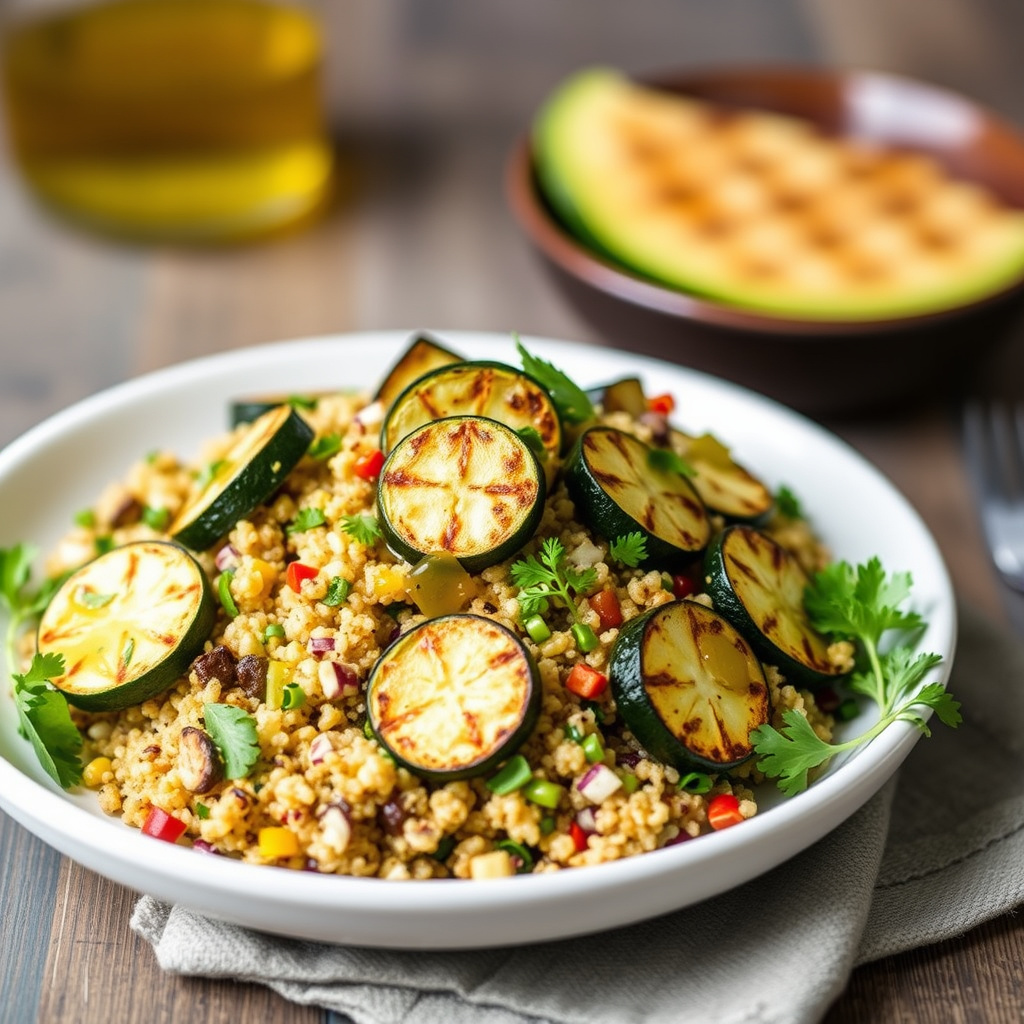 Quinoasalat med grillet zucchini og habanero-olje