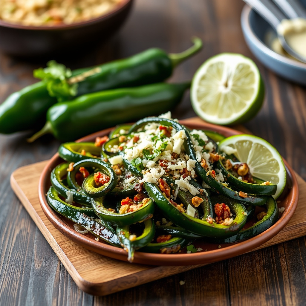 Rajas Poblanas med poblano-chili og ost
