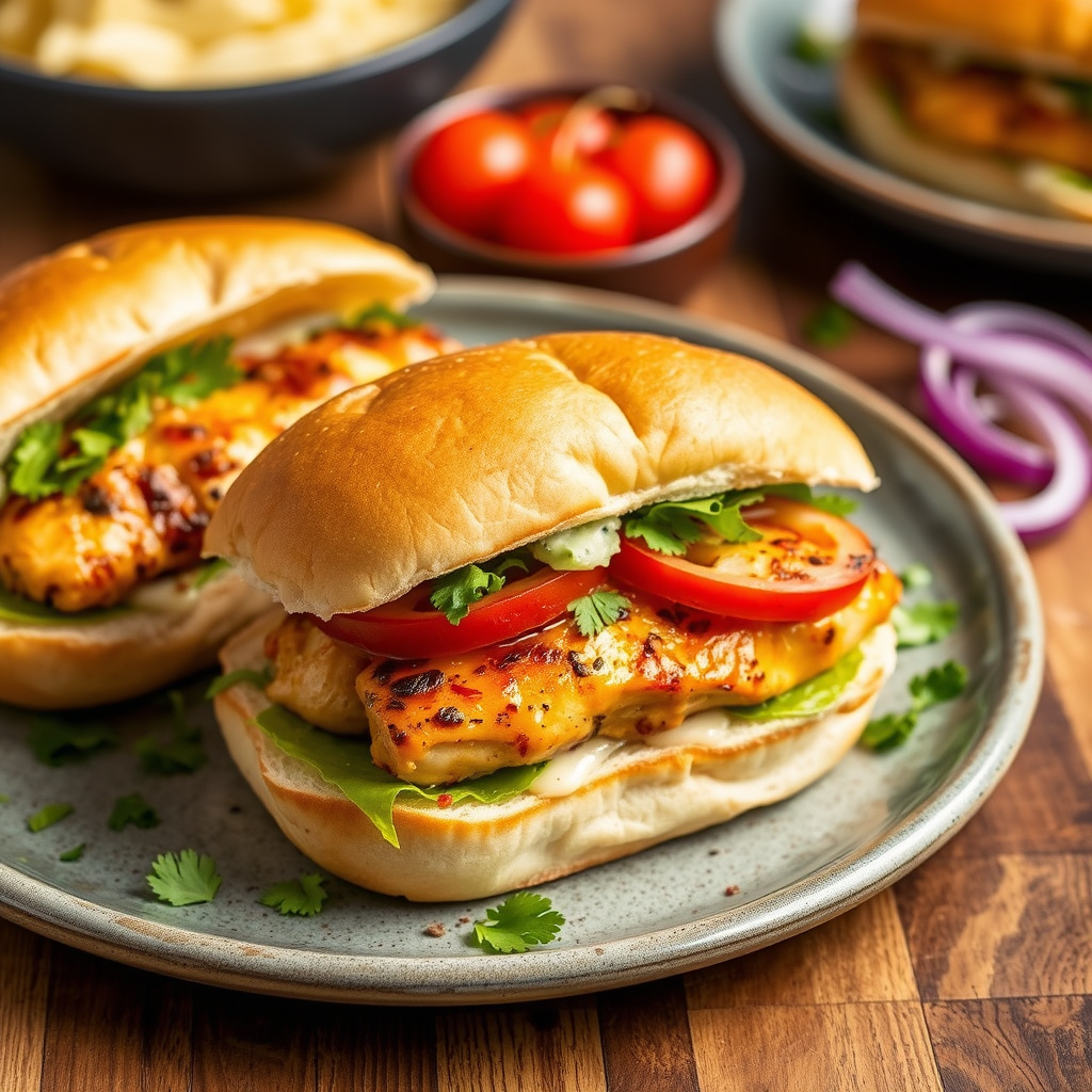 Ranch kyllingburger med brød