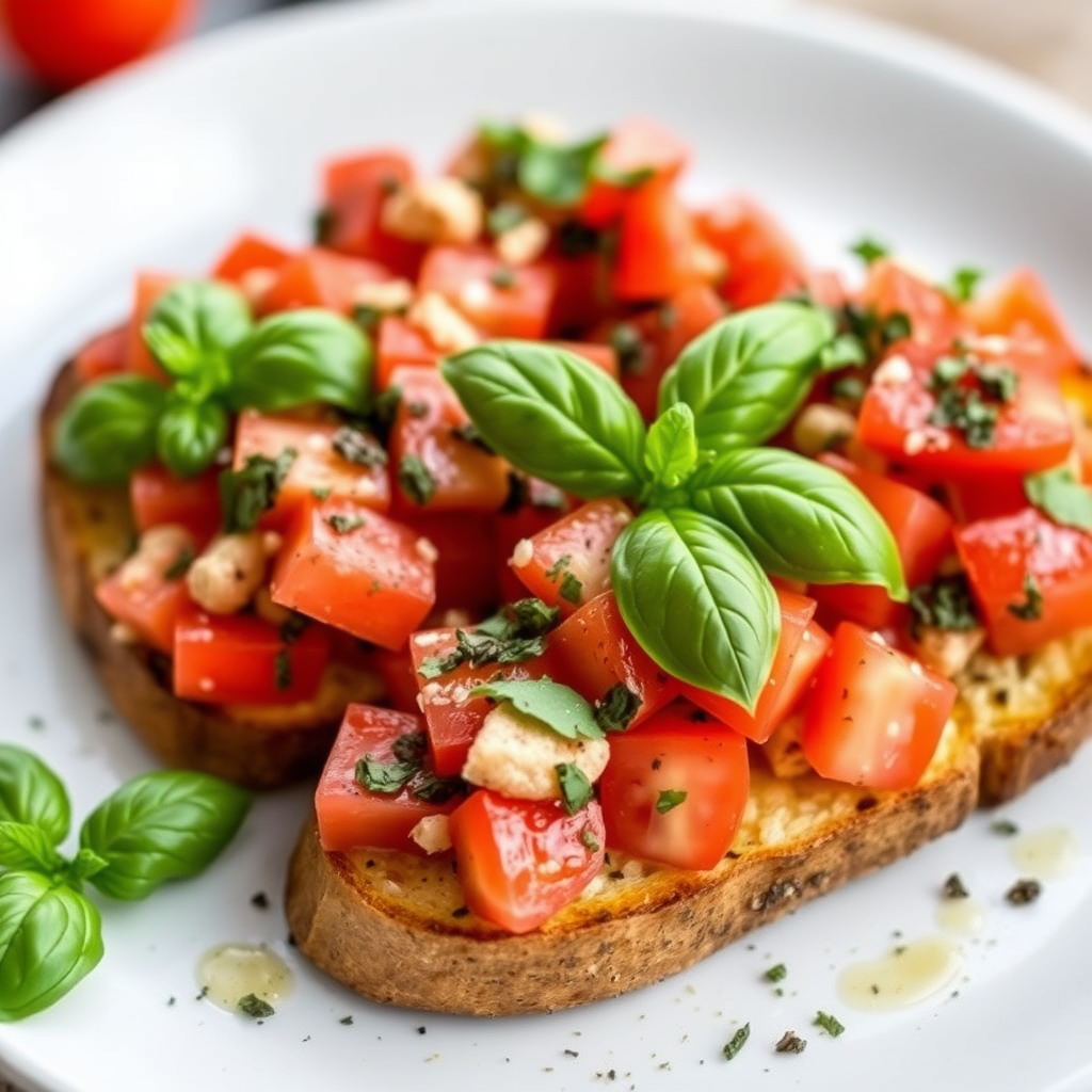 Rask, hvitløksrik bruschetta med tomater og basilikum
