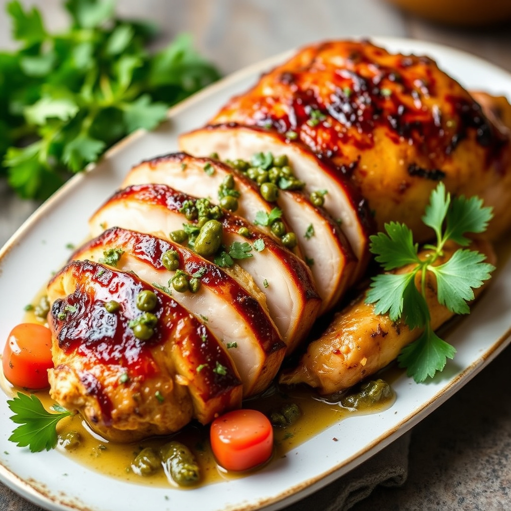 Raskt stekt kalkun med persille- og kaperssaus