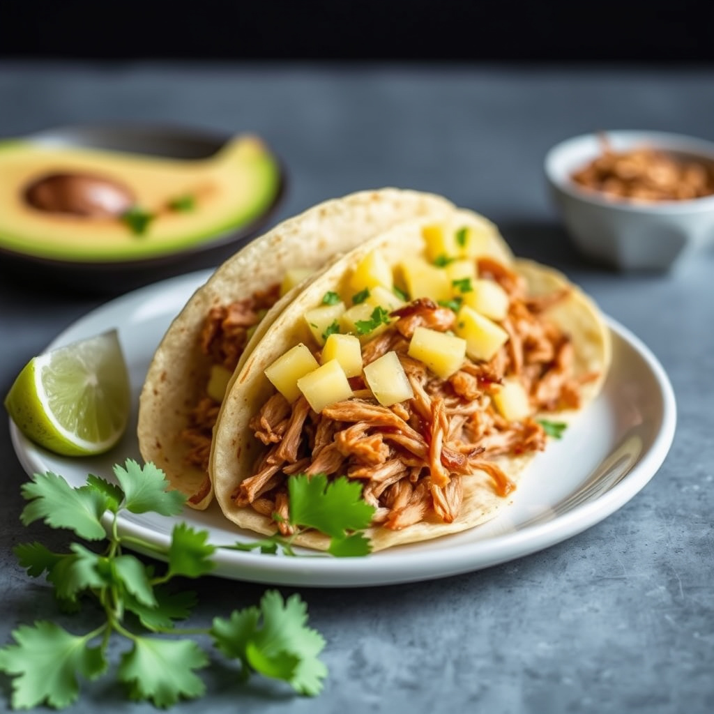 Raspet svinekjøtt- og ananastacos