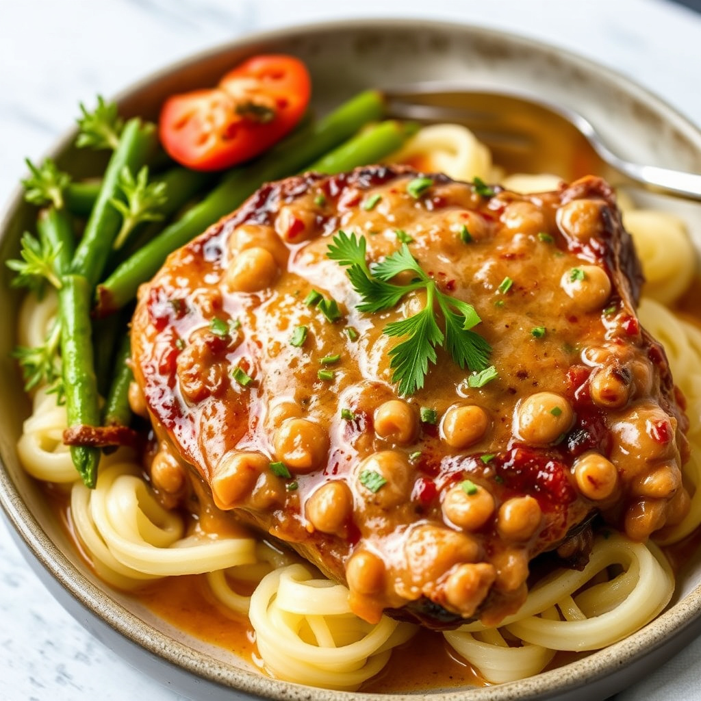 Braiserte svinekoteletter i løksaus