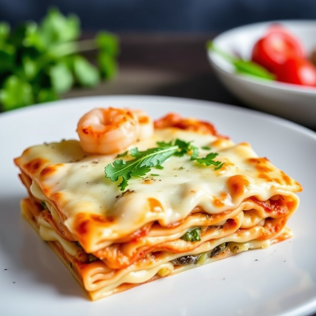 Reke- og kamsjell-lasagne