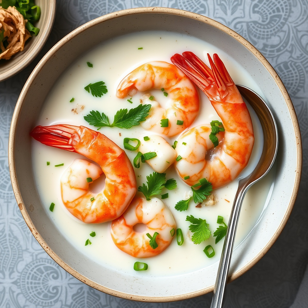 Reker kokt i kokosmelk med ferske urter (Yerra Moolee)