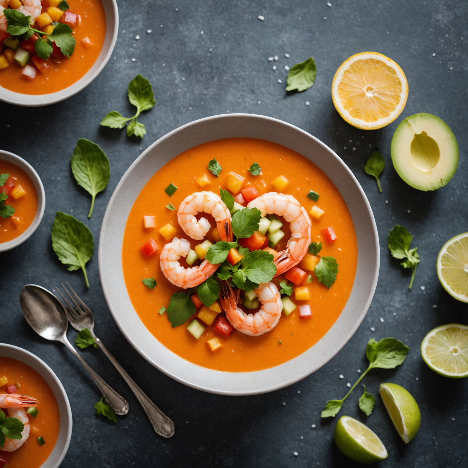 Reker og melon gazpacho