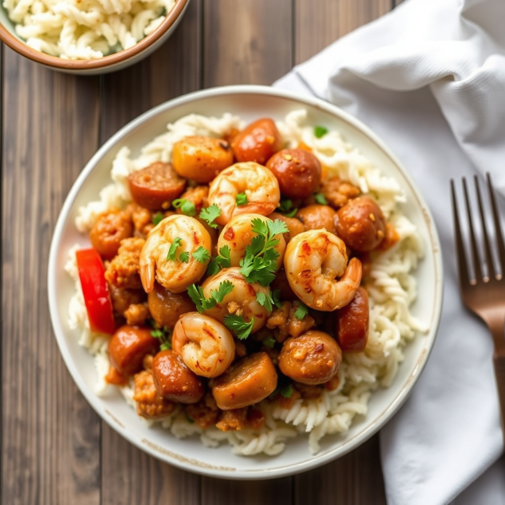 Reker og pølse jambalaya