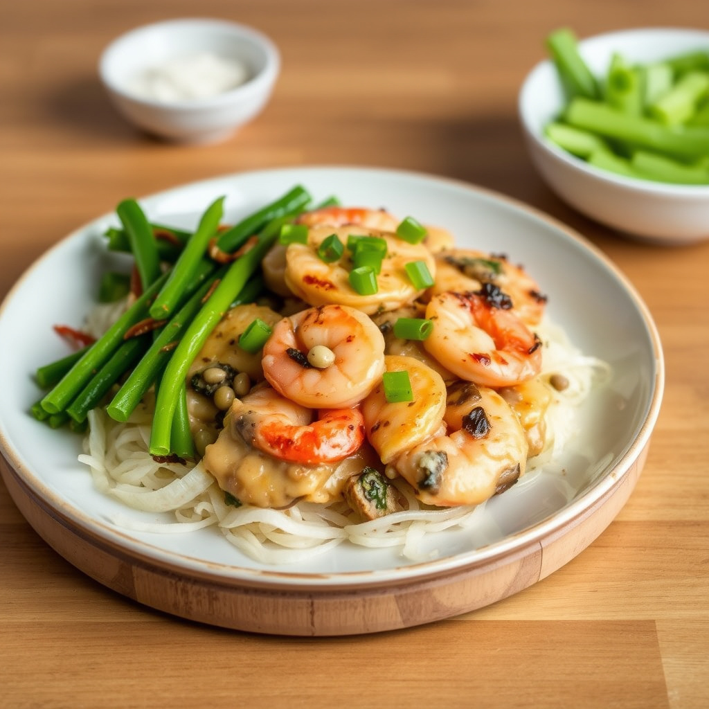 Reker- og sopp-eggfoo yung