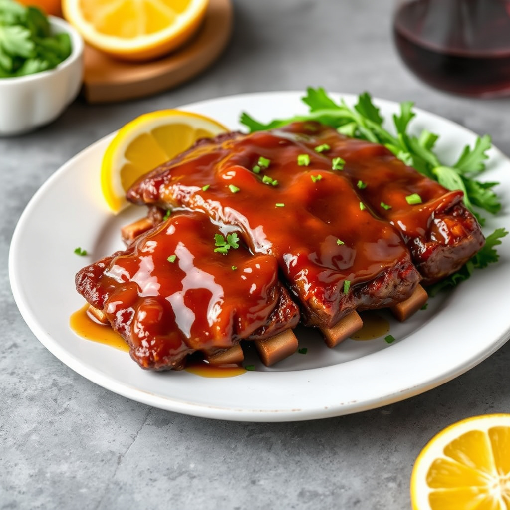 Ribs med appelsin- og ingefærglasur