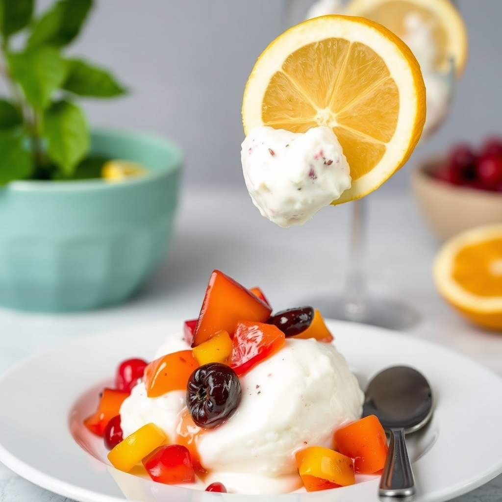 Ricotta- og kandisert frukt-semi-freddo