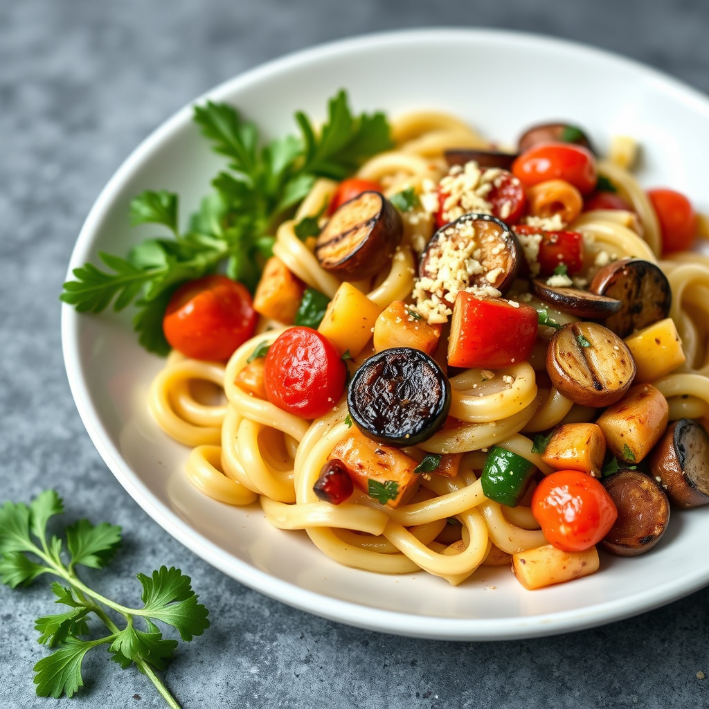 Rigatoni med grillede grønnsaker