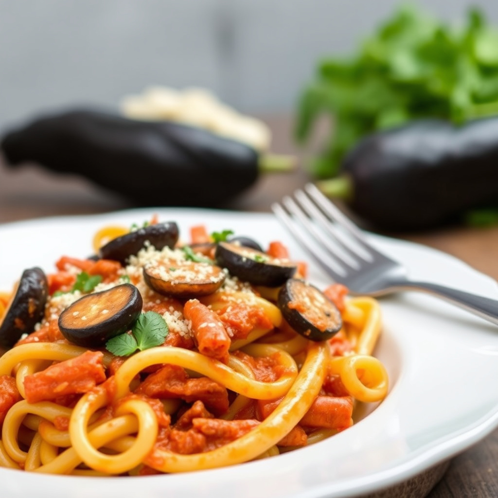 Rigatoni med aubergine og tomatsaus