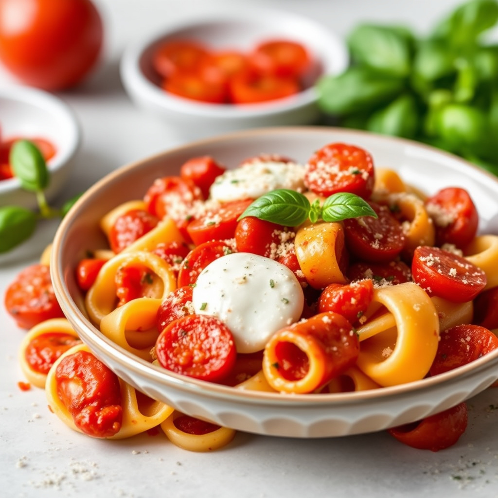Rigatoni med pepperoni og mozzarella