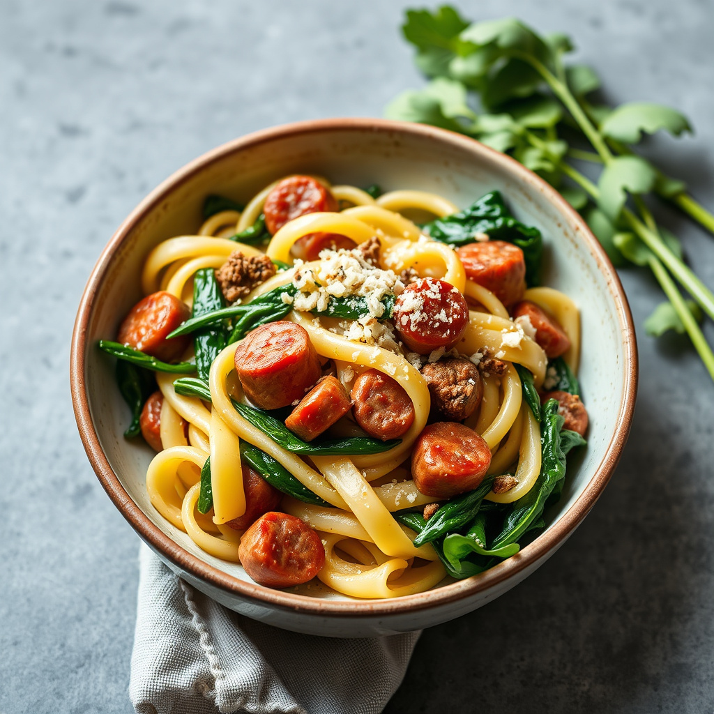 Rigatoni med sveitsisk kål og pølse