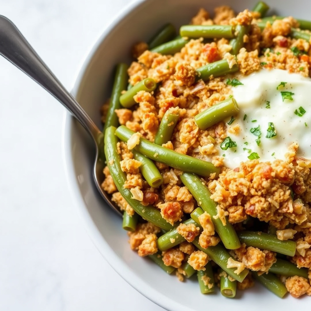 Kremet grateng med grønne bønner og ost