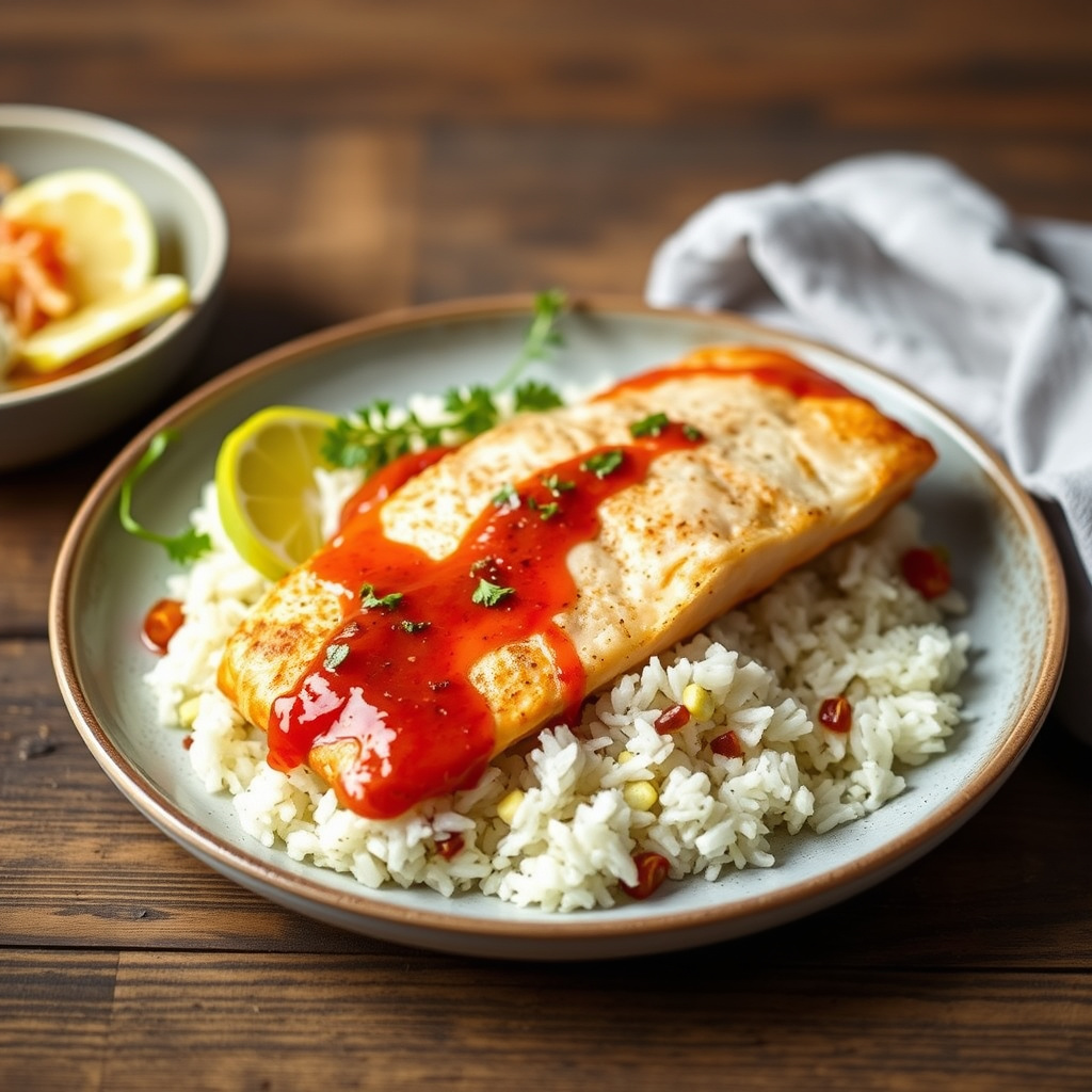 Risflaket rød snapper med ovnsbakt chilisaus