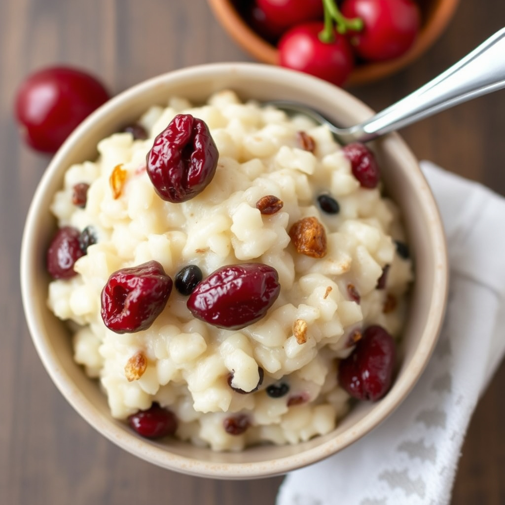 Risgrøt med tørkede kirsebær og rosiner