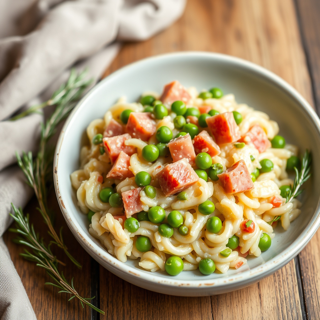 Risotto med erter og skinke