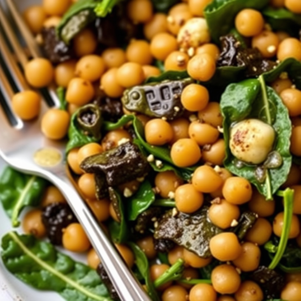 Ristede kikerter og hvitløk med savoykål