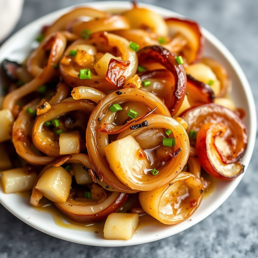 Ovnsbakte løk med rødvinseddik