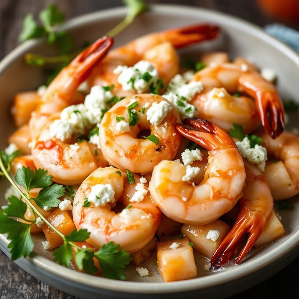 Ristede reker med fetaost