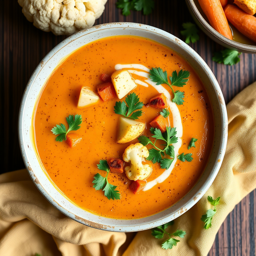 Ristet gulrot- og blomkålsuppe med karri