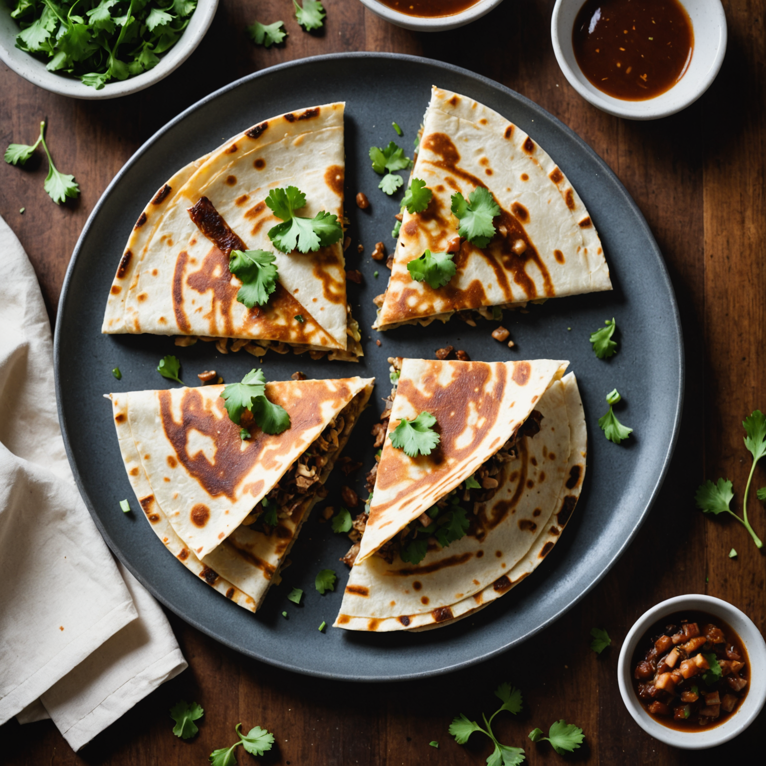 Ristet hvitløk og carnitas quesadillas