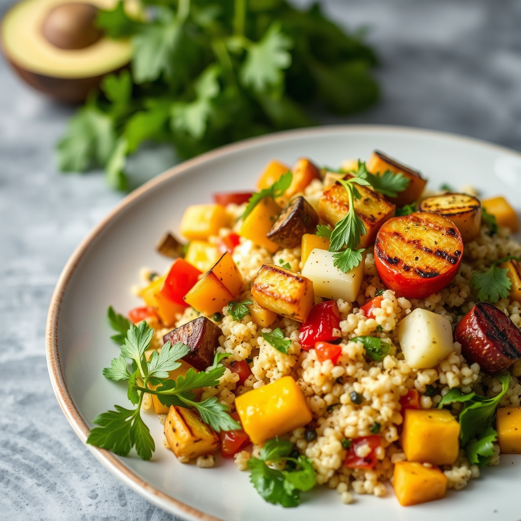 Ristet israelsk couscous-salat med grillede sommergrønnsaker