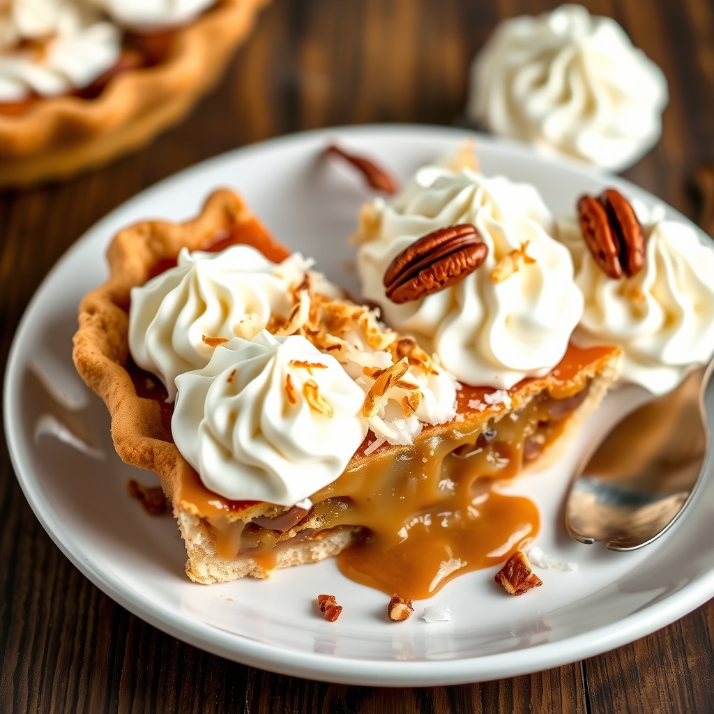 Ristet kokos, pekannøtter og karamellpai