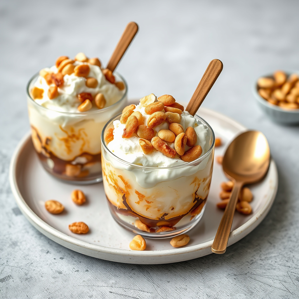 Kokossundae med kandiserte peanøtter