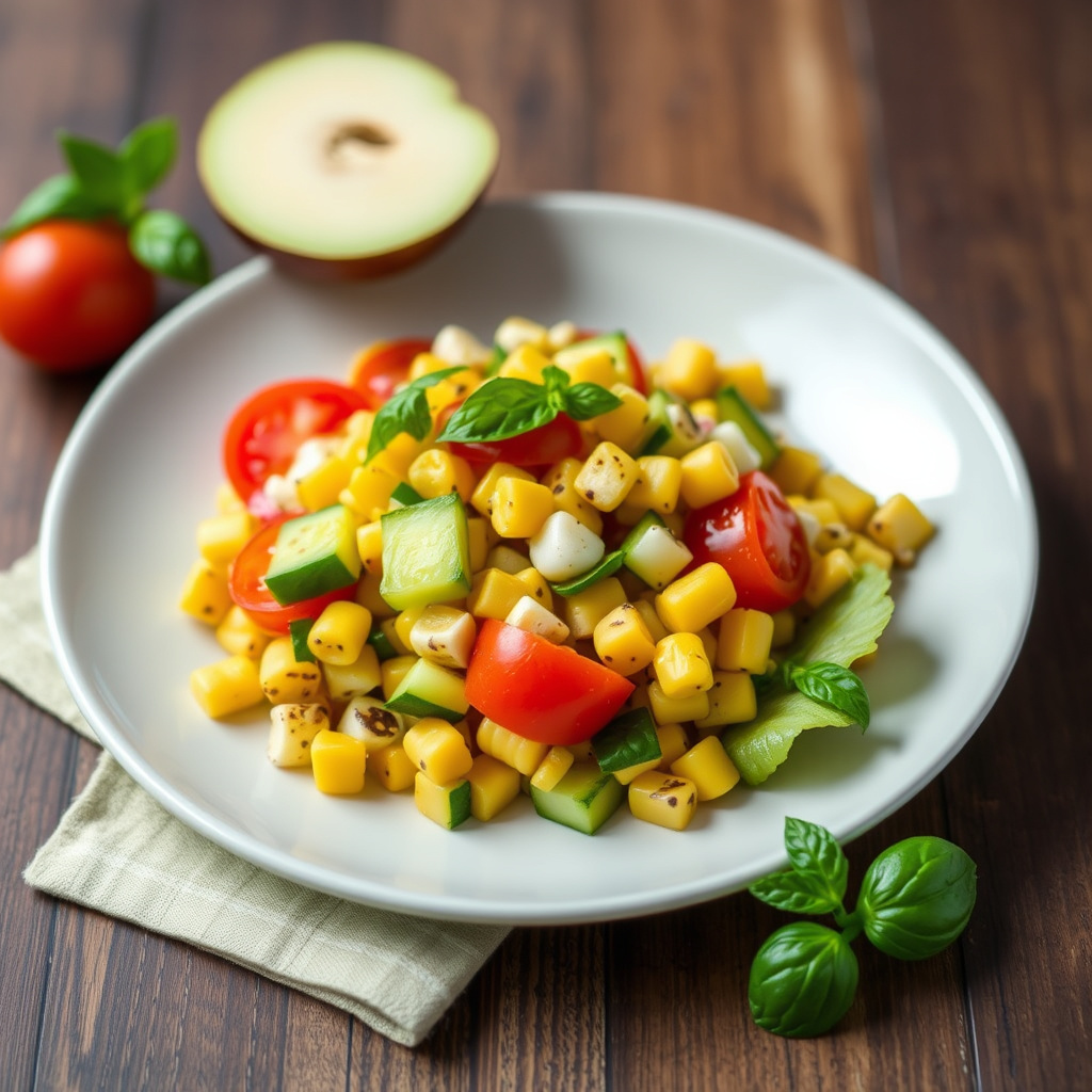 Ristet mais- og agurksalat med tomater