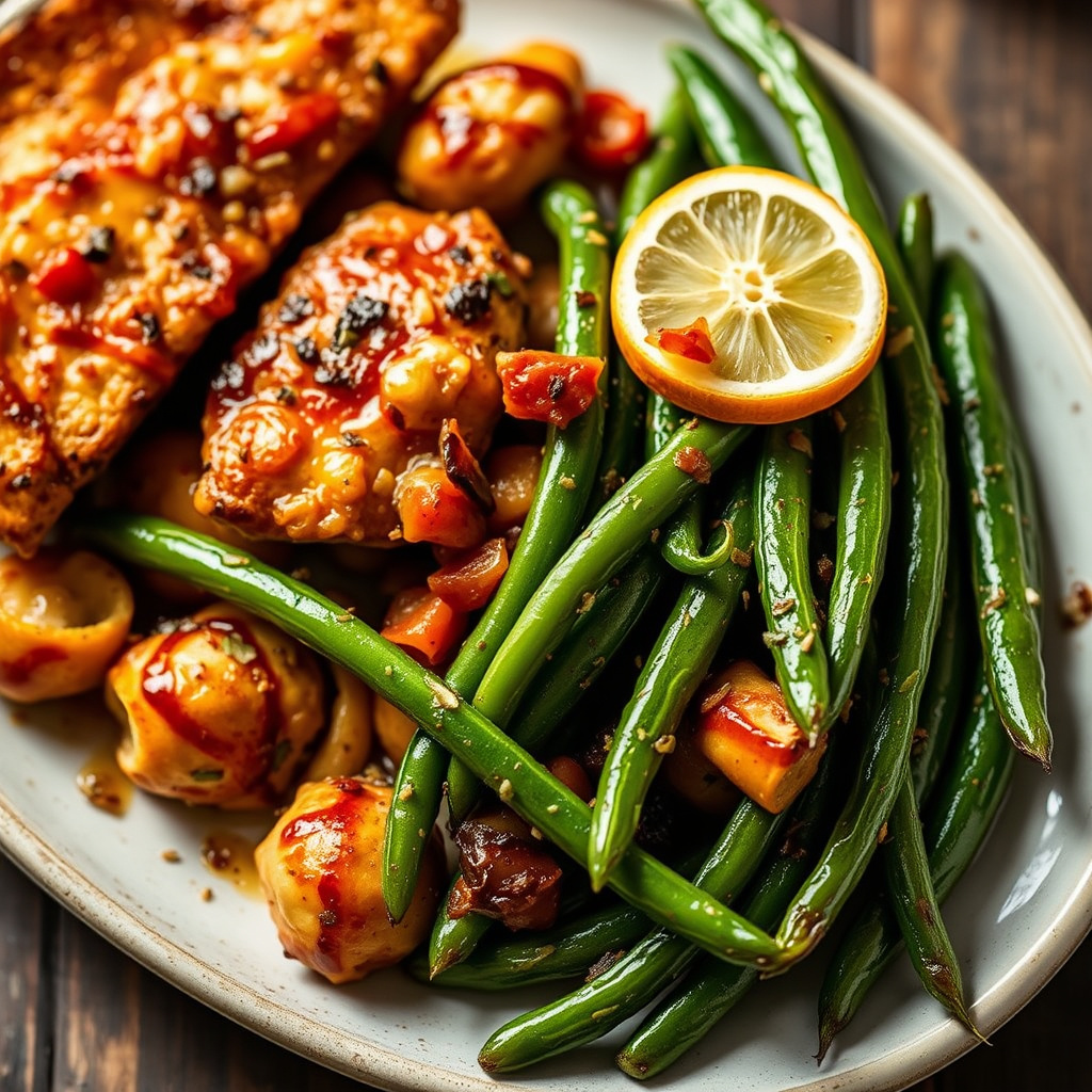 Ristet Mary med varme syltede grønne bønner