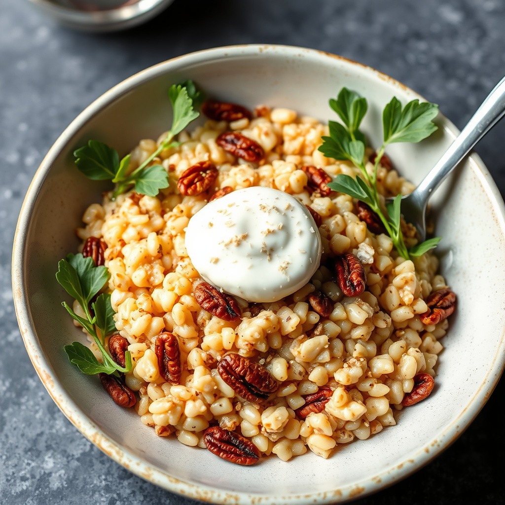 Kremet pekannøttrisotto med rosiner og appelsin