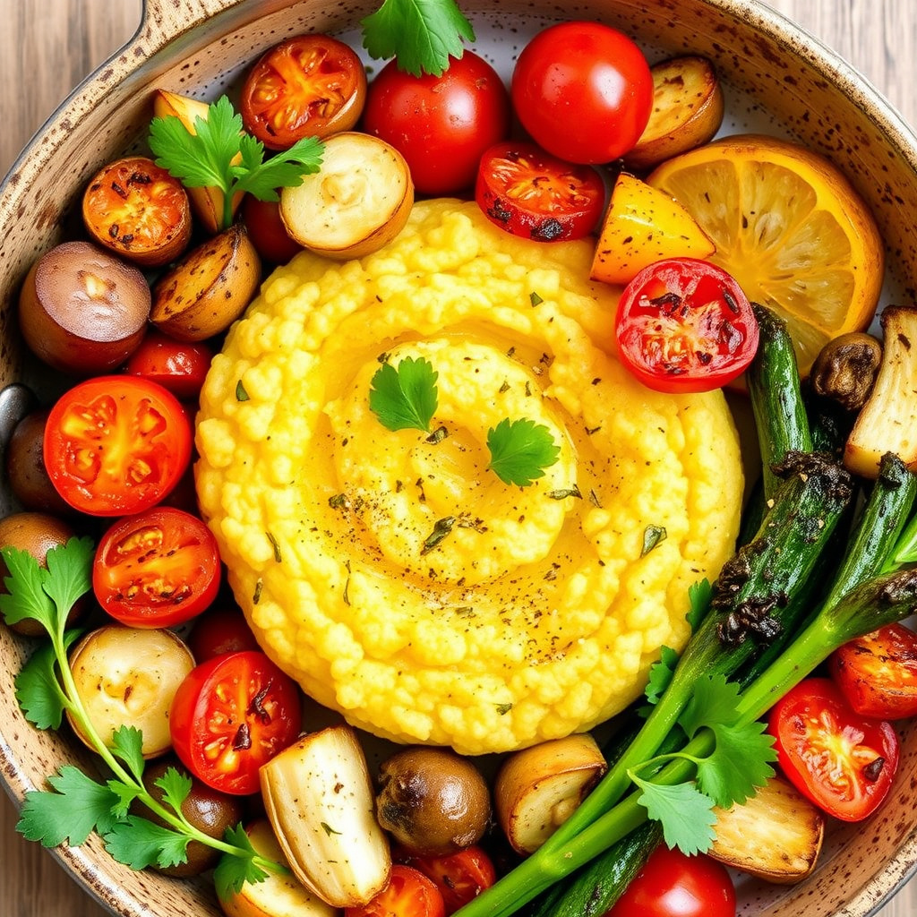 Ristet polenta med hagegrønnsaker