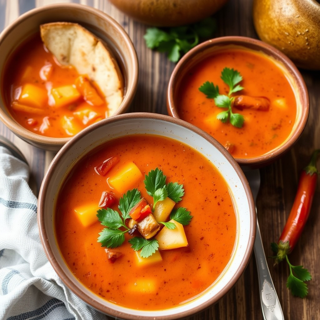 Ristet rød peppersuppe med potet