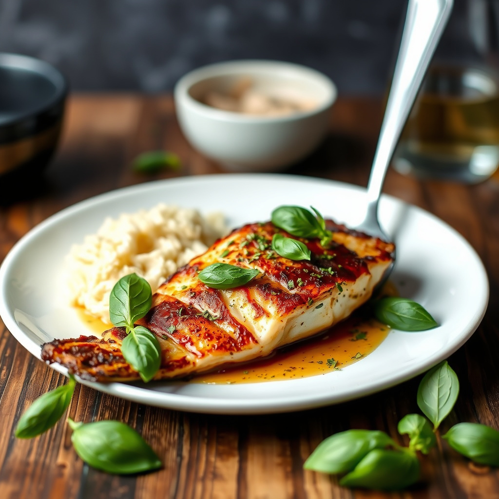 Ristet rødfisk med thai-basilikum