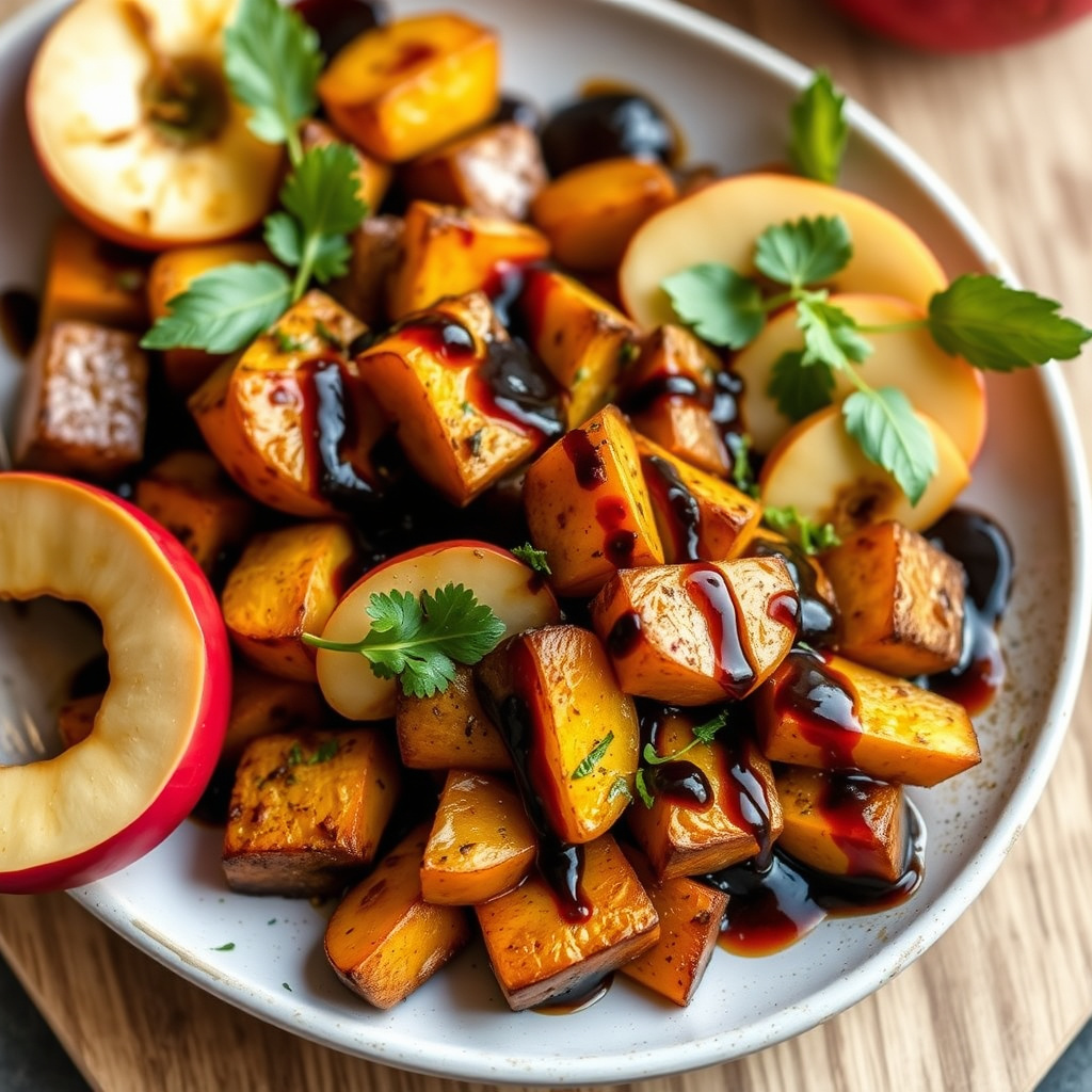 Ristet squash med balsamico-saus og epler