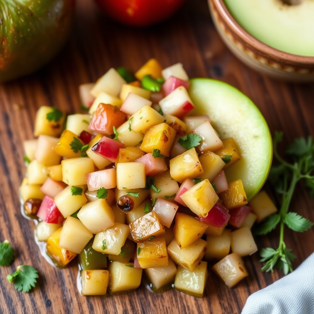 Ristet tomatillo- og eplesalsa