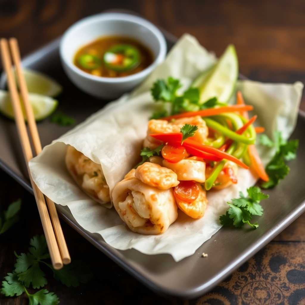 Rock Shrimp Lumpia med grønn papayasalat