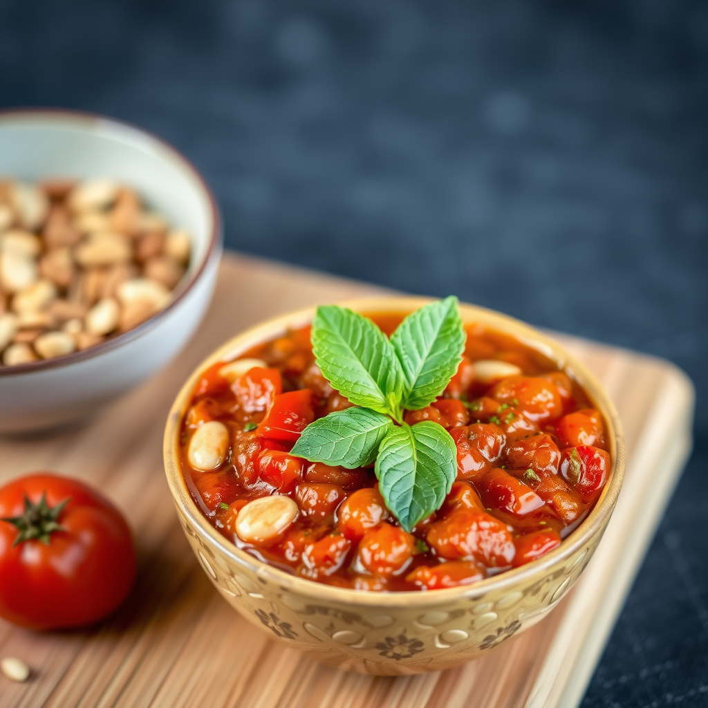 Rød pepperchutney med mynte og mandler