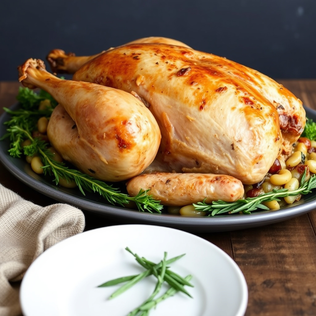 Helstekt gås med hvitløk-, løk- og salviefyll