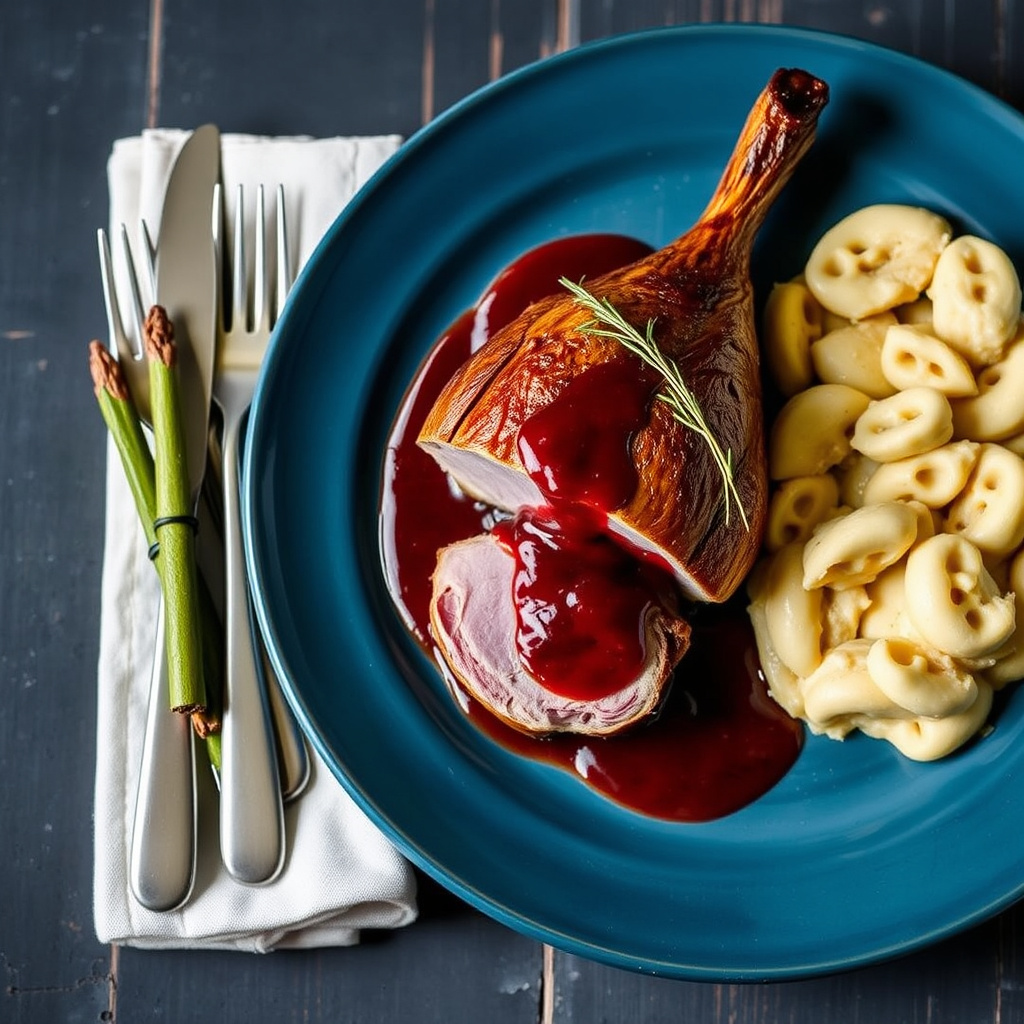 Helstekt fasan med lyng og whisky-bringebærsaus