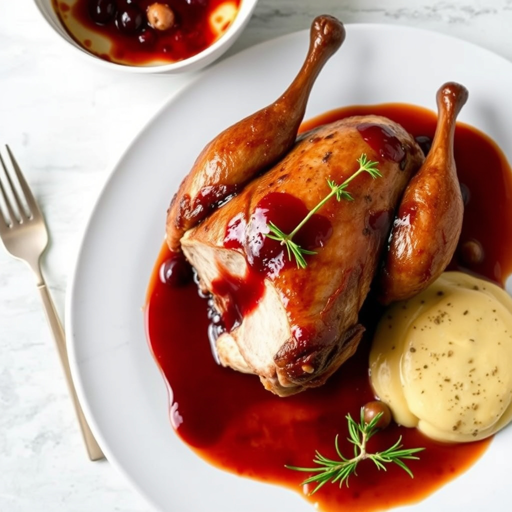 Gåsestek med einerbærsaus og kastanjekrem