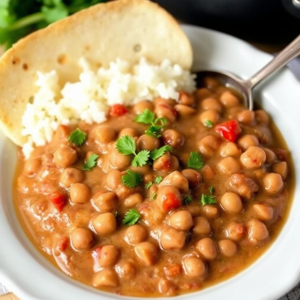 Svartøyebønner og rød paprika i krydret saus