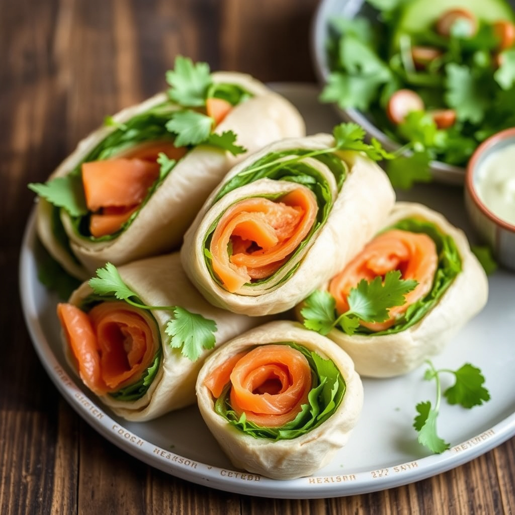 Røkelaks og mesclun-ruller
