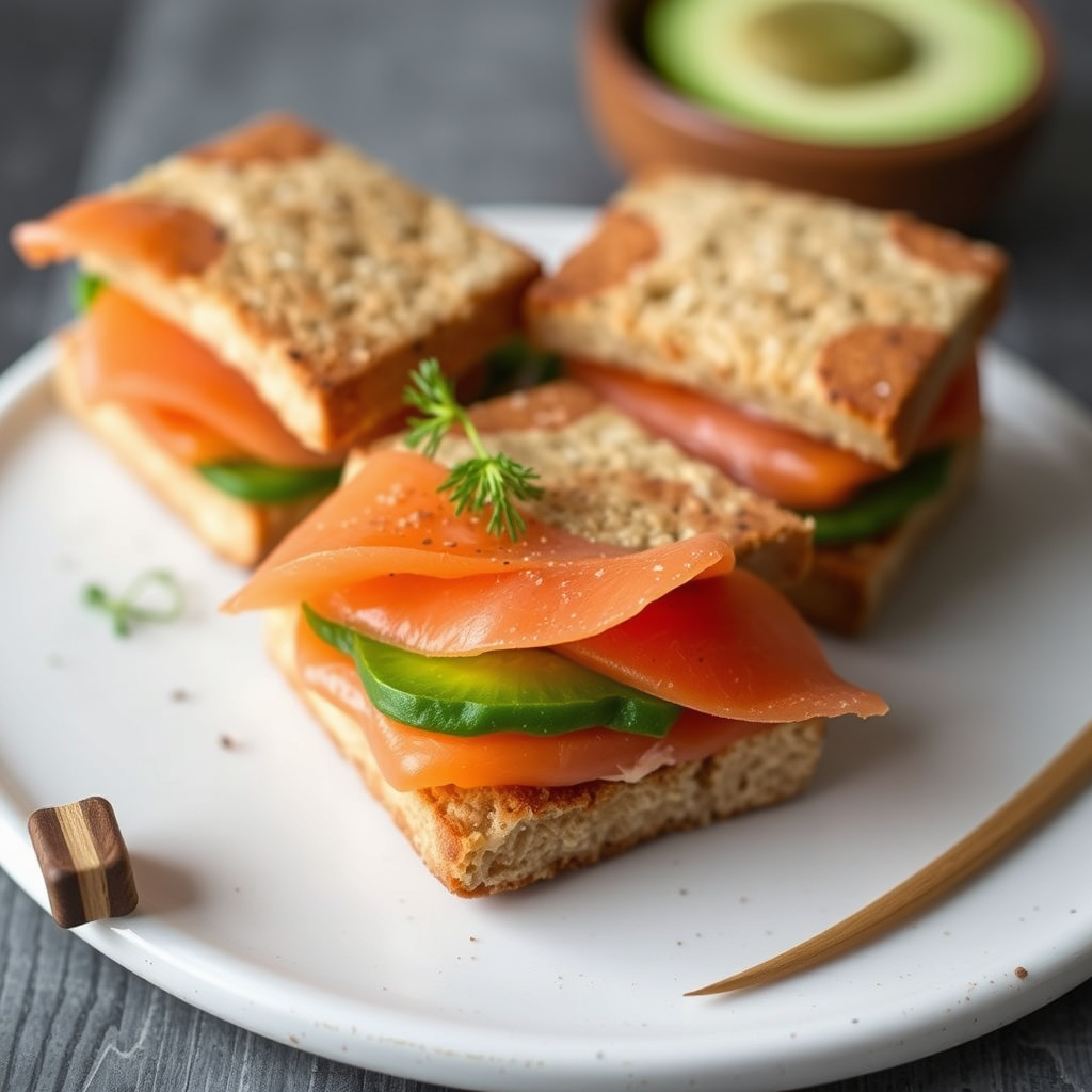 Røkelaks- og wasabimajssandwiches