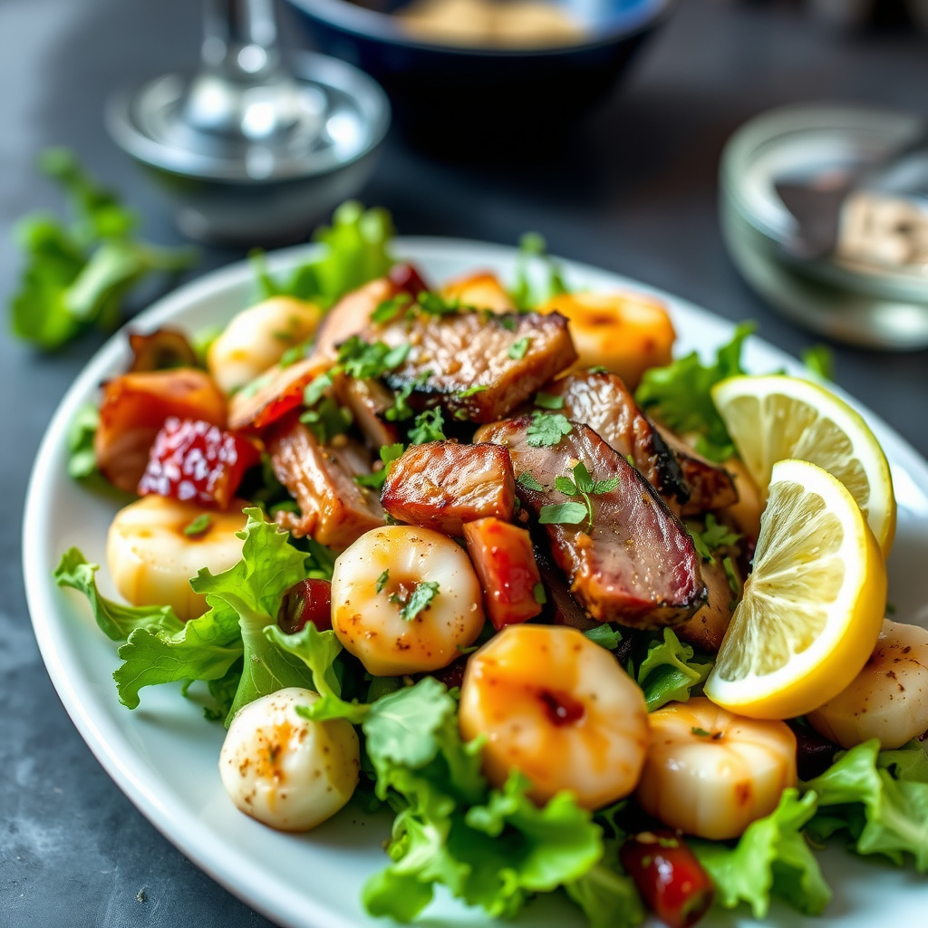 Røkt and med kamskjellsalat og sherrydressing