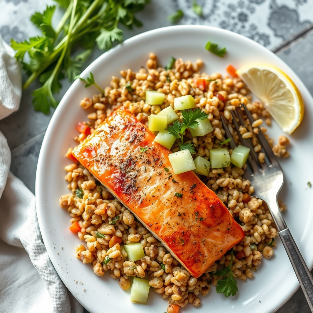 Røkt laks med selleri- og bulgursalat