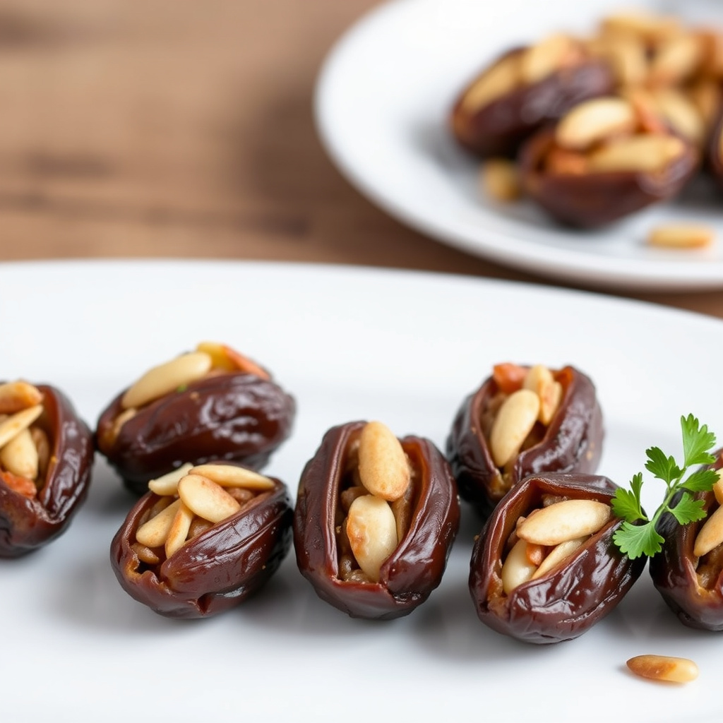 Dadler fylt med røkte mandler
